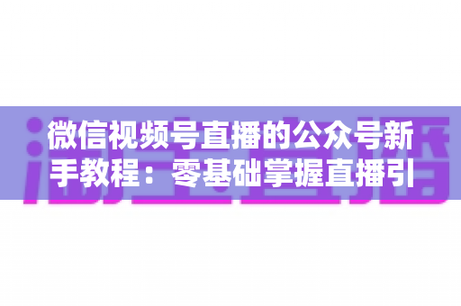 微信视频号直播的公众号新手教程：零基础掌握直播引流与变现的完整实战指南